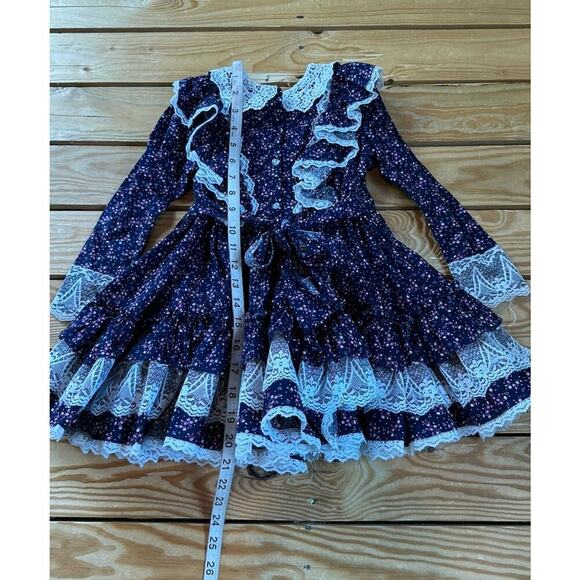 Vintage Mini World Inc Floral Lace Trim Dress Size 4 Girl’s Blue - Picture 5 of 8